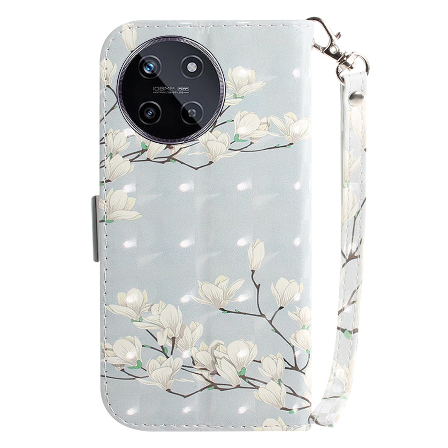 For Realme 11 4G (159.9x73.3x7.95mm) Case 3D Pattern Leather Phone Cover Wallet with Strap - Magnolia For Realme 11 4G (159.9x73.3x7.95mm) Case 3D Pattern Leather Phone Cover Wallet with Strap - Magnolia